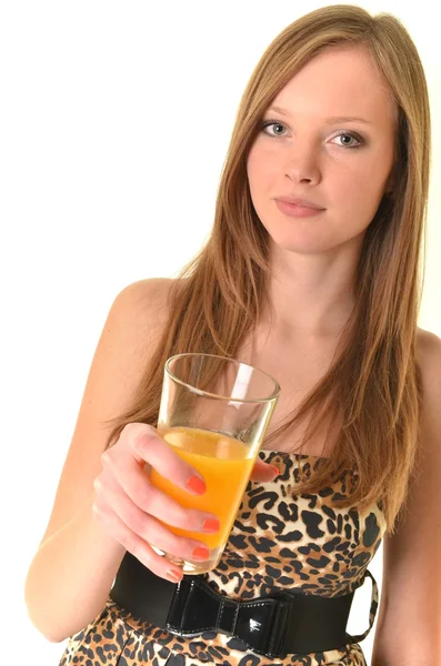 Kobieta z sokiem pomarańczowym — Zdjęcie stockowe
