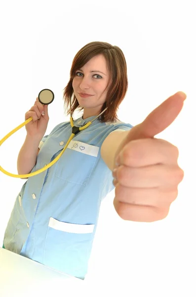 Usmívající se žena lékař s stetoskop. samostatný nad bílým poz — Stock fotografie