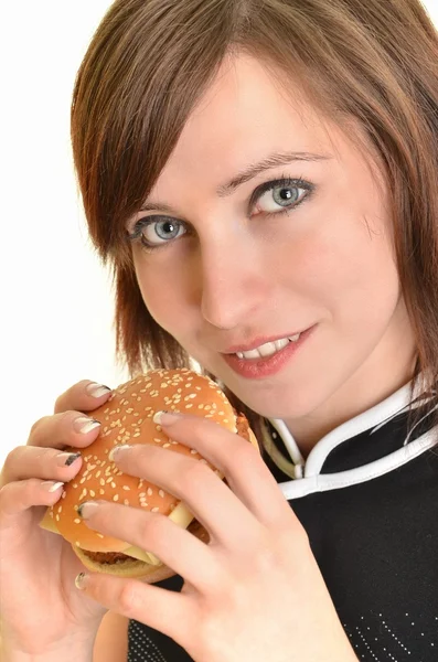 Woman with burger — Stock Photo, Image