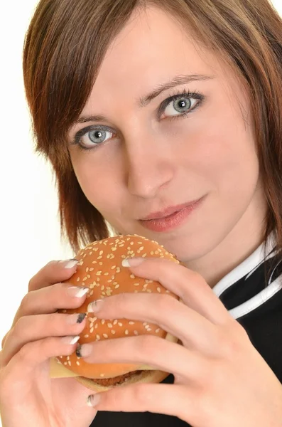 Woman with burger — Stock Photo, Image