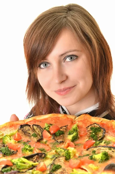 Πορτρέτο της νεαρής γυναίκας με πίτσα — Φωτογραφία Αρχείου