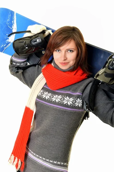 Сексуальна жінка зі сноубордом — стокове фото