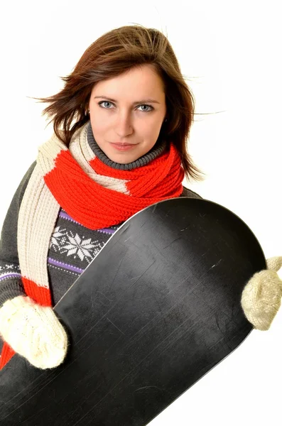 Сексуальная женщина с сноубордом — стоковое фото