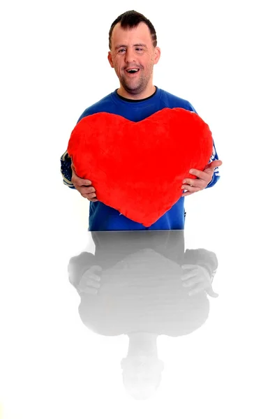 Síndrome de Down homem com coração — Fotografia de Stock