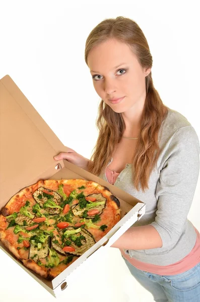 Donna sexy con pizza — Foto Stock