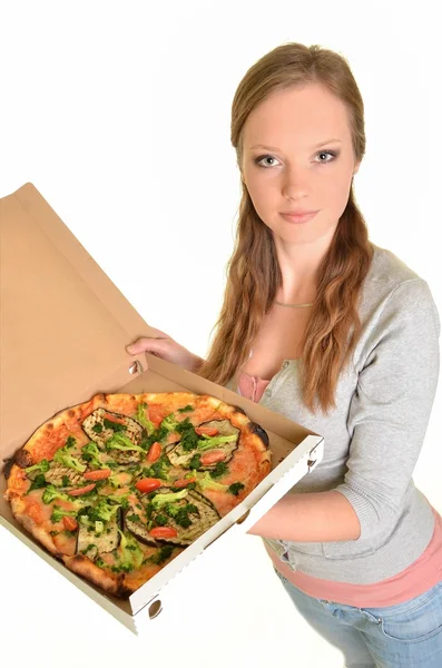 Sexy kobieta z pizzy — Zdjęcie stockowe