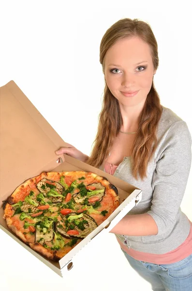 Sexy kobieta z pizzy — Zdjęcie stockowe