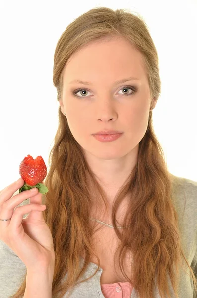 女孩和草莓 — 图库照片