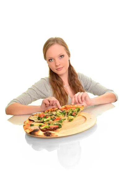 Sexig kvinna med pizza — Stockfoto