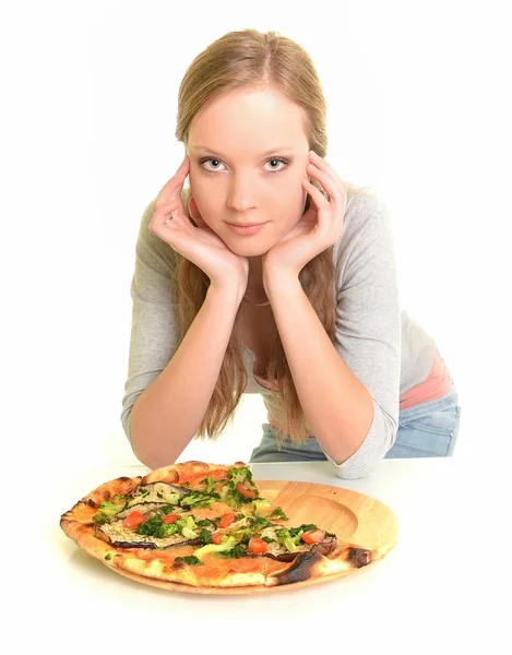 Sexy vrouw met pizza — Stockfoto
