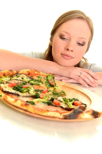 Сексуальна жінка з піцою — стокове фото