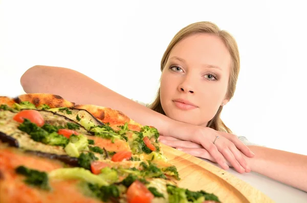 Mulher sexy com pizza — Fotografia de Stock