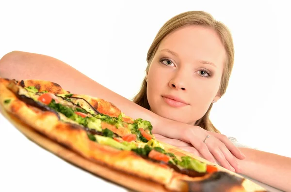 피자와 함께 섹시 한 여자 — 스톡 사진