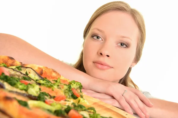 披萨的性感女人 — 图库照片