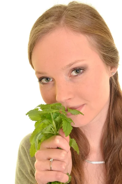 Woman with mint — Stock Photo, Image