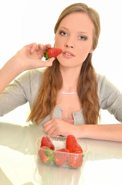 Woman with strawberry — Stock Photo, Image