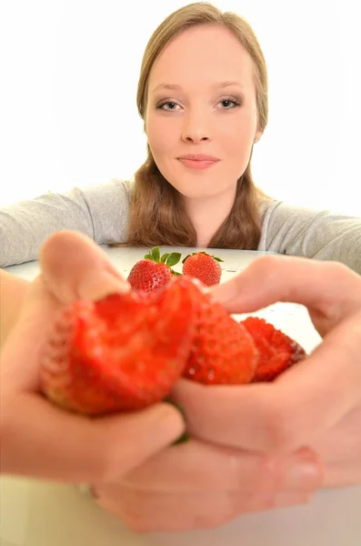 Woman with strawberry — Stock Photo, Image