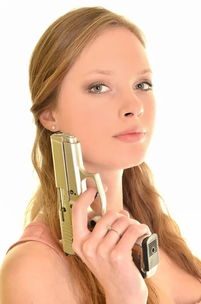 Woman with gun — 图库照片