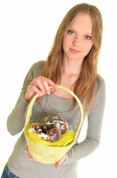 Kvinde med påskeæg - Stock-foto