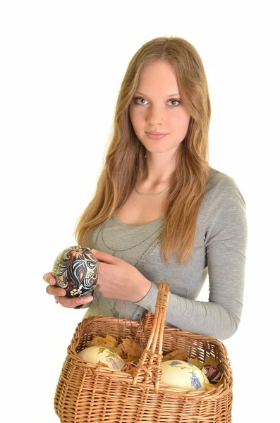 Portrait de mannequin sexy tenant des œufs de Pâques — Photo