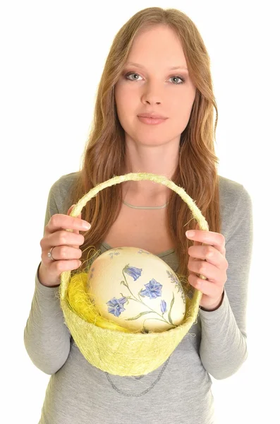 Портрет сексуальної моделі, що тримає великодні яйця — стокове фото