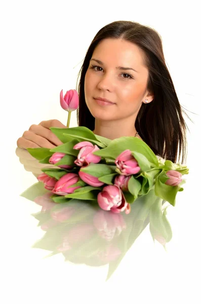 Kobieta z tulipany — Zdjęcie stockowe