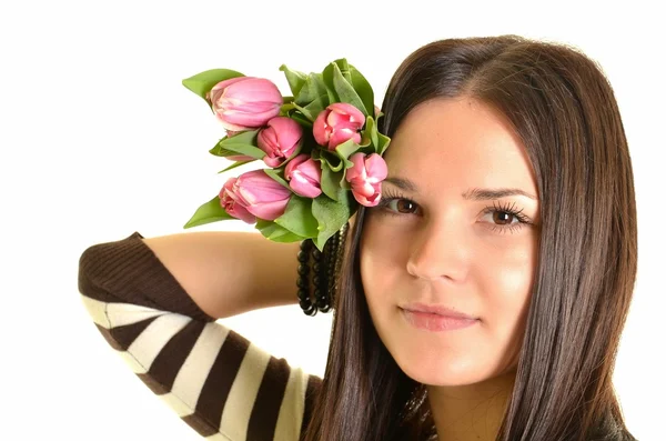 Woman with tulips Stock Image