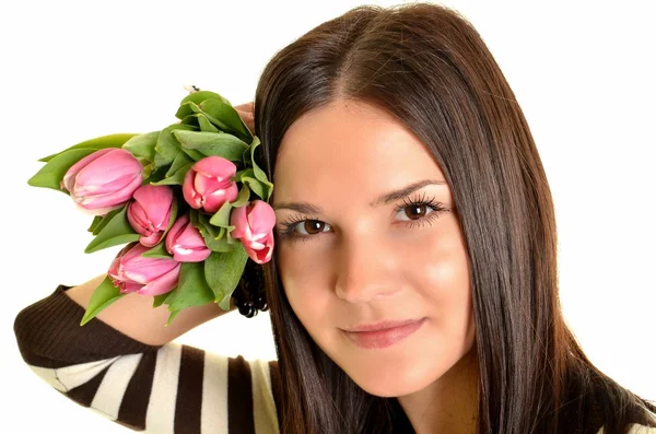 Woman with tulips Royalty Free Stock Photos
