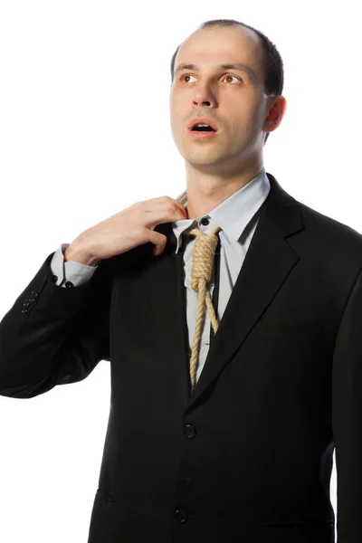 Businessman with gallow tie taking a breath — Stock Photo, Image