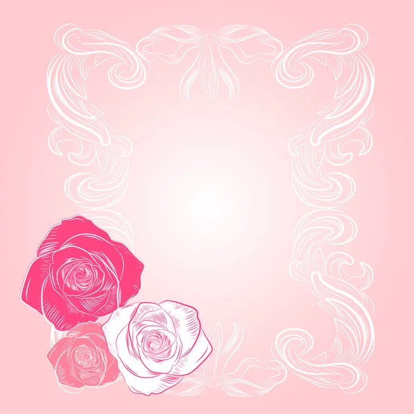 甘いバラ ピンク フレーム — ストックベクタ