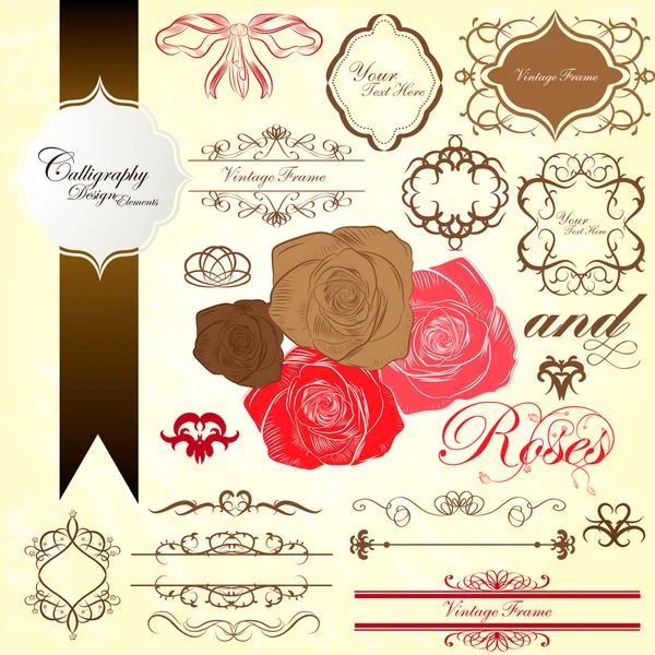 Classique roses calligraphie vintage éléments de conception — Image vectorielle