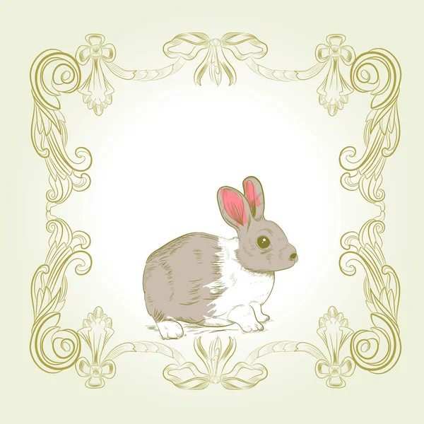 Tarjeta de marco de conejo vintage dulce — Vector de stock