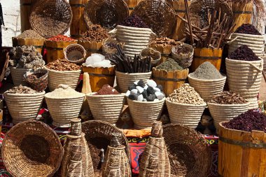 Baskets with spicery on east bazaar clipart