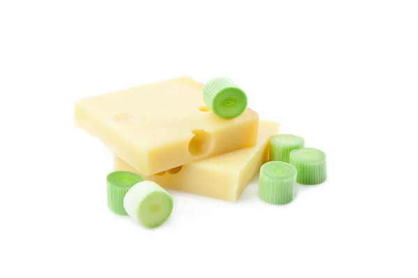 Delightful hard cheese decorated with leek — Stock Photo, Image
