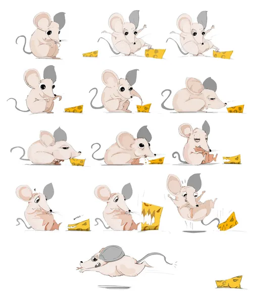 Bláznivé myš jíst sýr kreslený — Stock fotografie