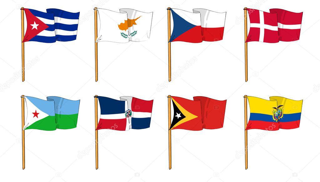 Hand-drawn Flags of the World - letter C,D and E