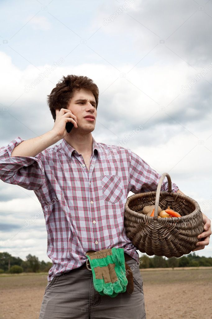Farmer speaking on the phone