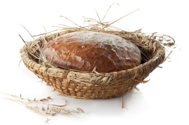 Bread in vintage wickerwork basket clipart