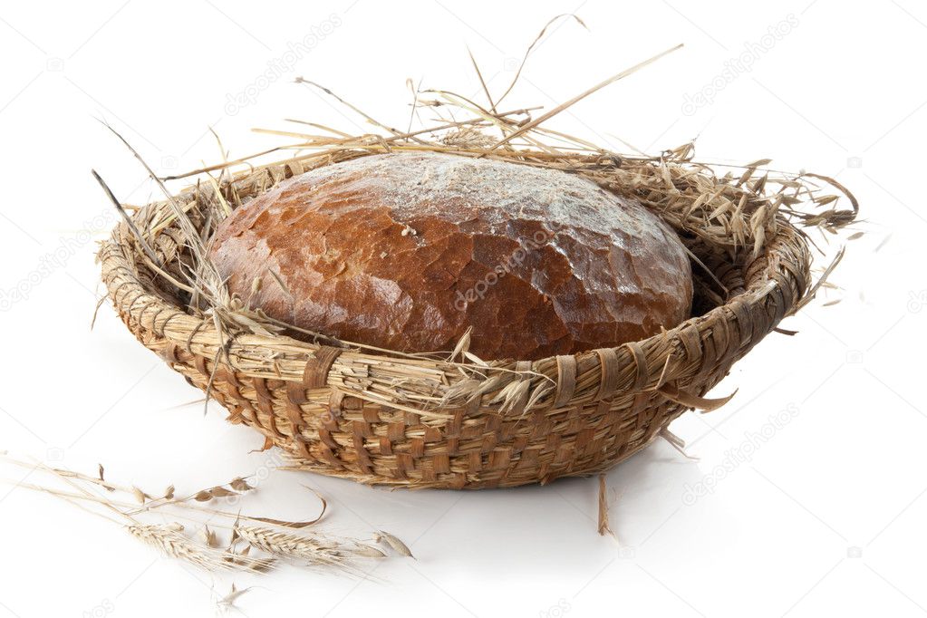 Bread in vintage wickerwork basket