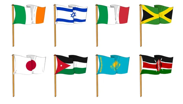 Ručně tažené vlajky světa - písmeno i, j & k — Stock fotografie