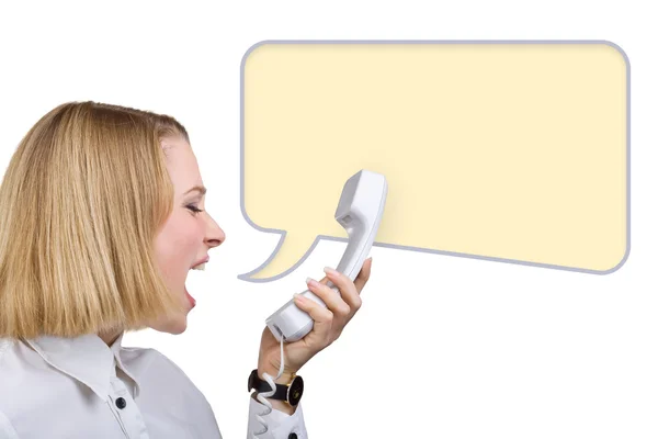 ビジネスの女性の電話受信機への叫び — ストック写真