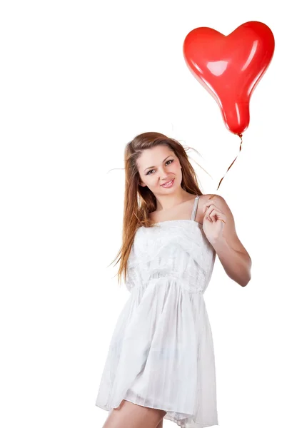 Amore donna tenendo palloncino cuore — Foto Stock