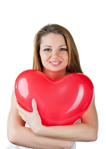 Szép nő, hőlégballon, mint szív — Stock Fotó