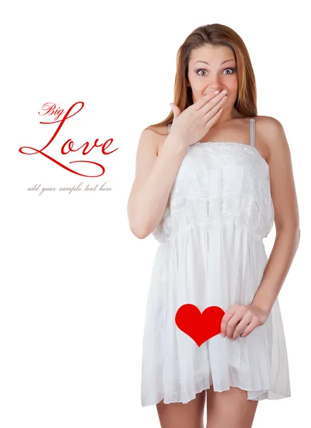 Young woman holding a heart — Stock Photo, Image