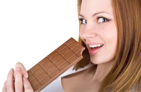 Portrait of beautiful woman with a chocolate — Stock Photo, Image