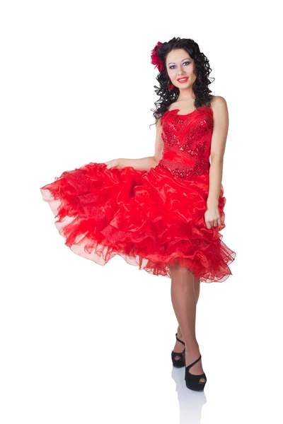 Piękny hiszpański kobieta w czerwonej sukience — Zdjęcie stockowe