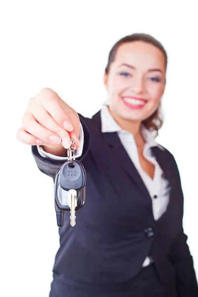 stock image Portrait of business woman with the keys