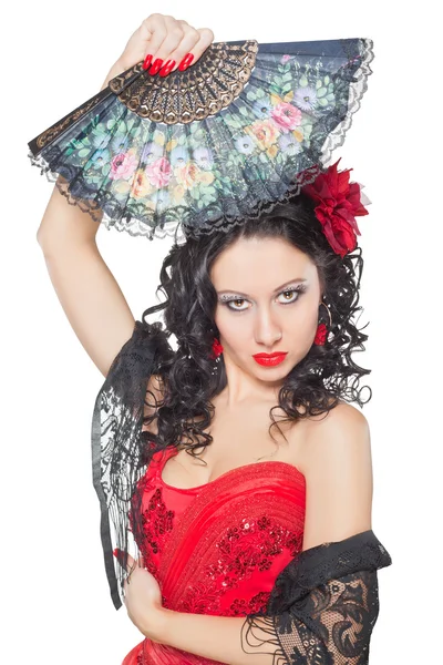 Hermosa mujer española con un ventilador — Foto de Stock