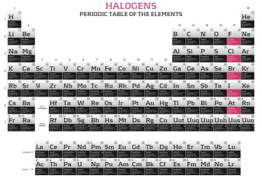 Halogens in the periodic table of the elements clipart