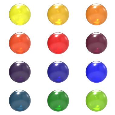 Beyaz arka plan üzerinde izole cam farklı renk topları grubu